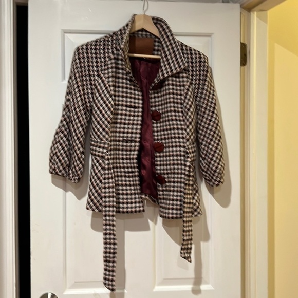 Guess Houndstooth Jacket with Belt - Picture 1 of 10